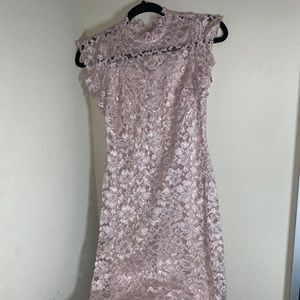 Pink Lace Cap-Sleeve Dress